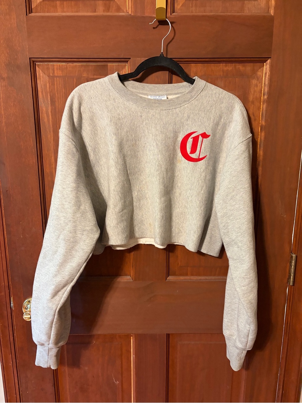 Champion Gray Cropped Sweatshirt with Red C Crest